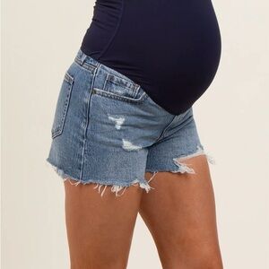 Maternity Distressed Blue Denim Shorts